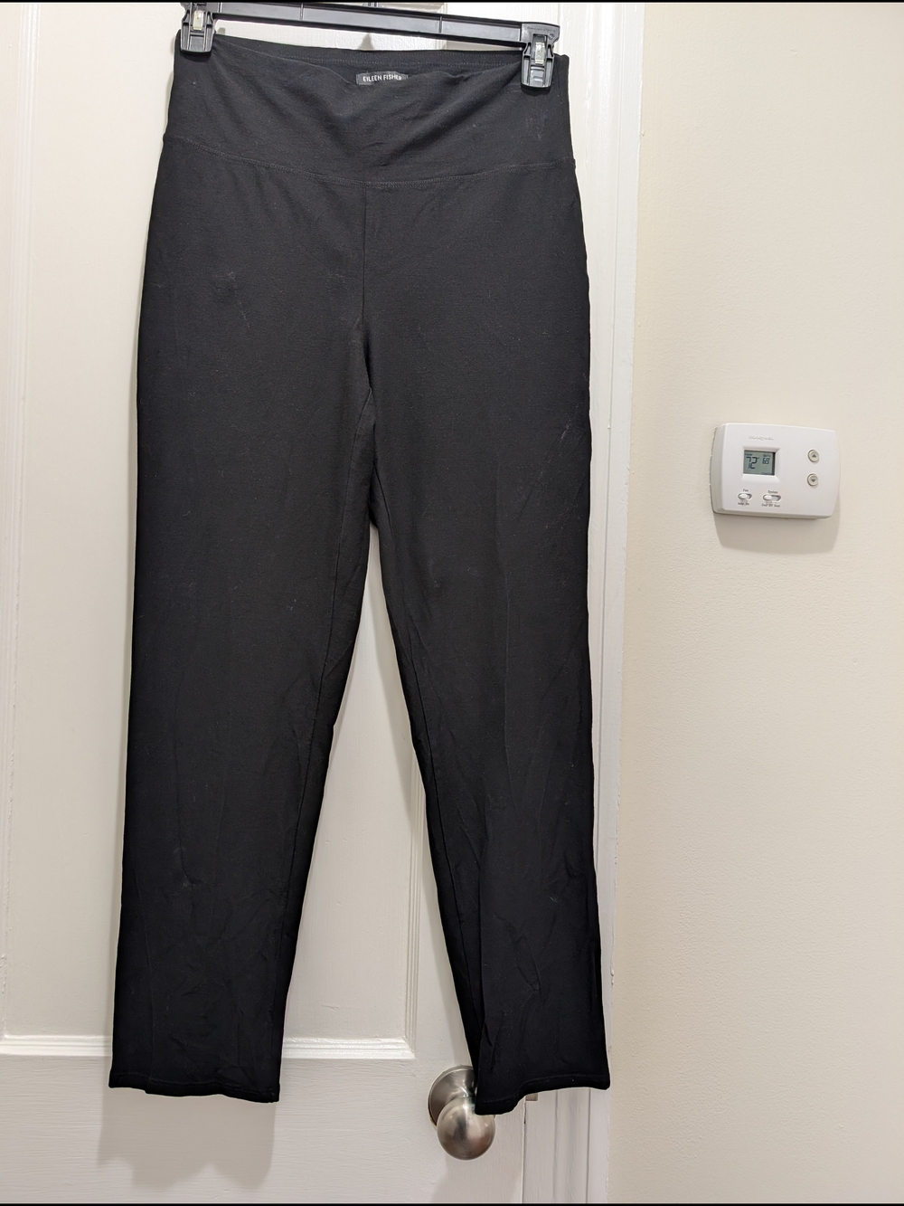 Eileen Fisher Black Crepe Easy Care Fabric Straight Leg Pants